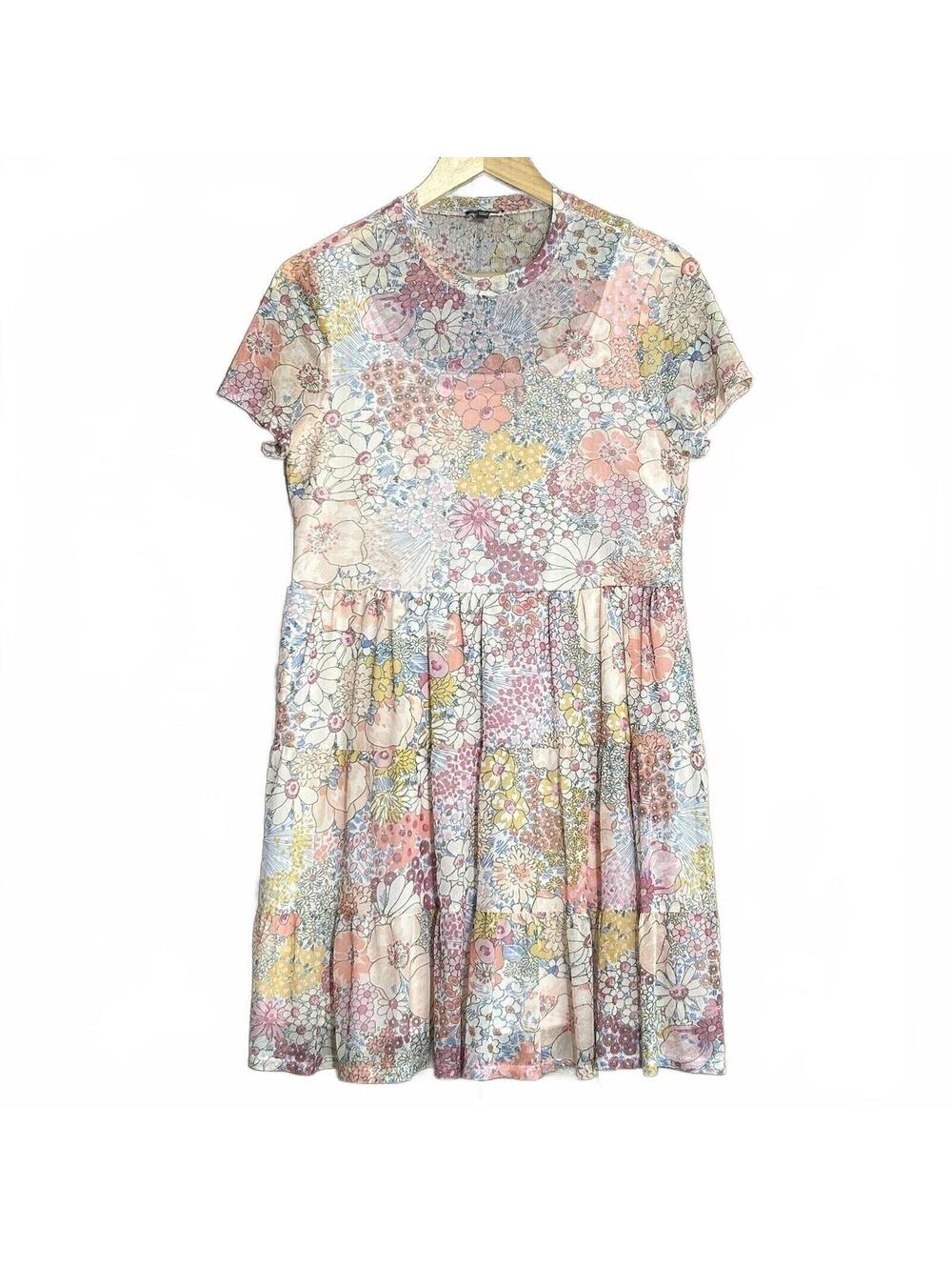 Lily Rose Floral Lined Mini Dress Women’s Size Large Pink Blue Cottagecore